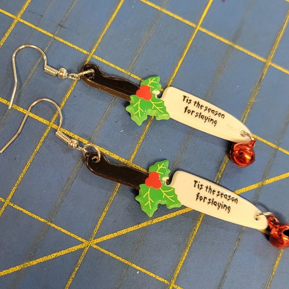 Festive Holiday 2.5" Earrings with Jingle Bells "Tis The Season For Slaying"
